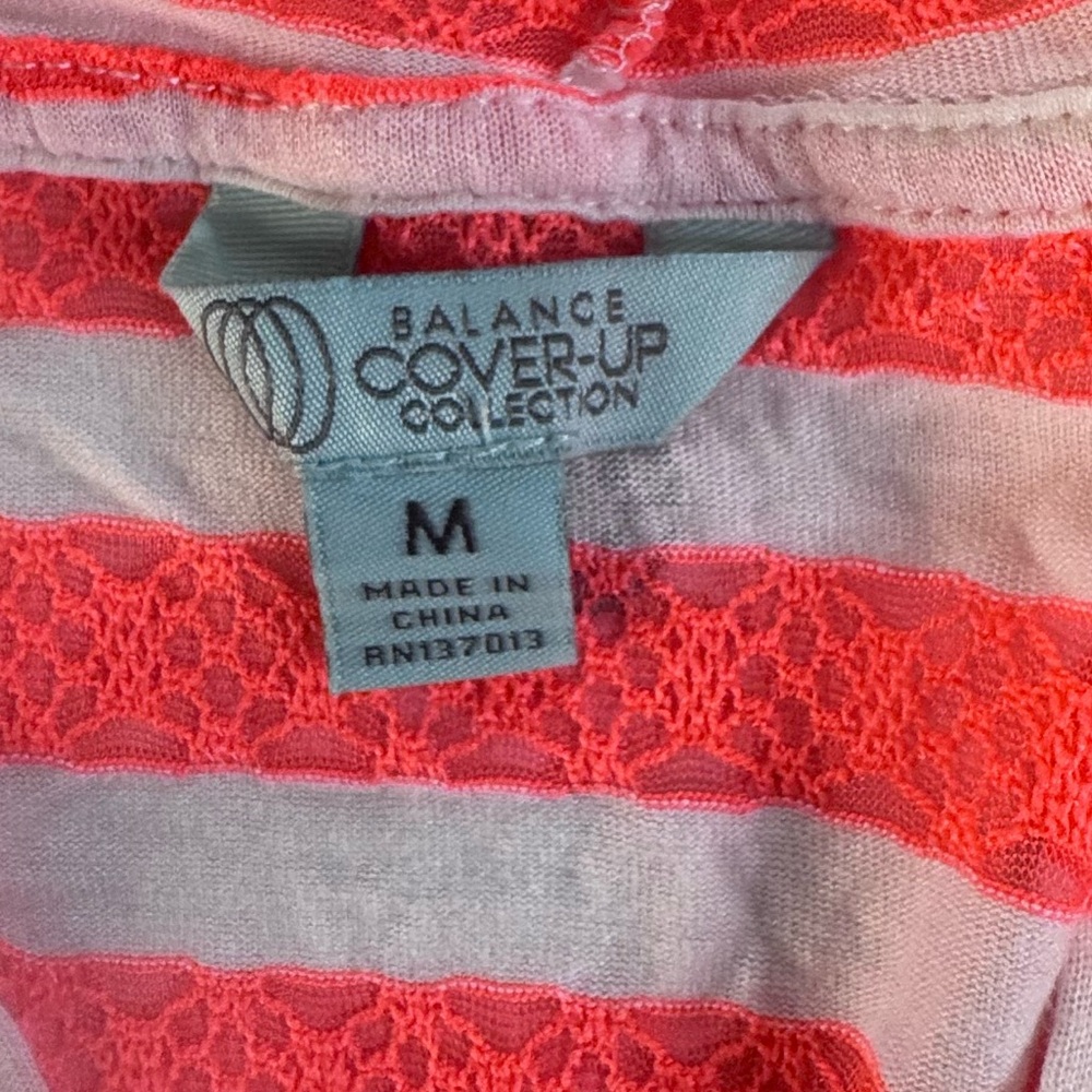 Balance Cover-Up Collection Neon Coral Stripe Hooded Swim Cover Up Tunic Medium - Picture 10 of 12